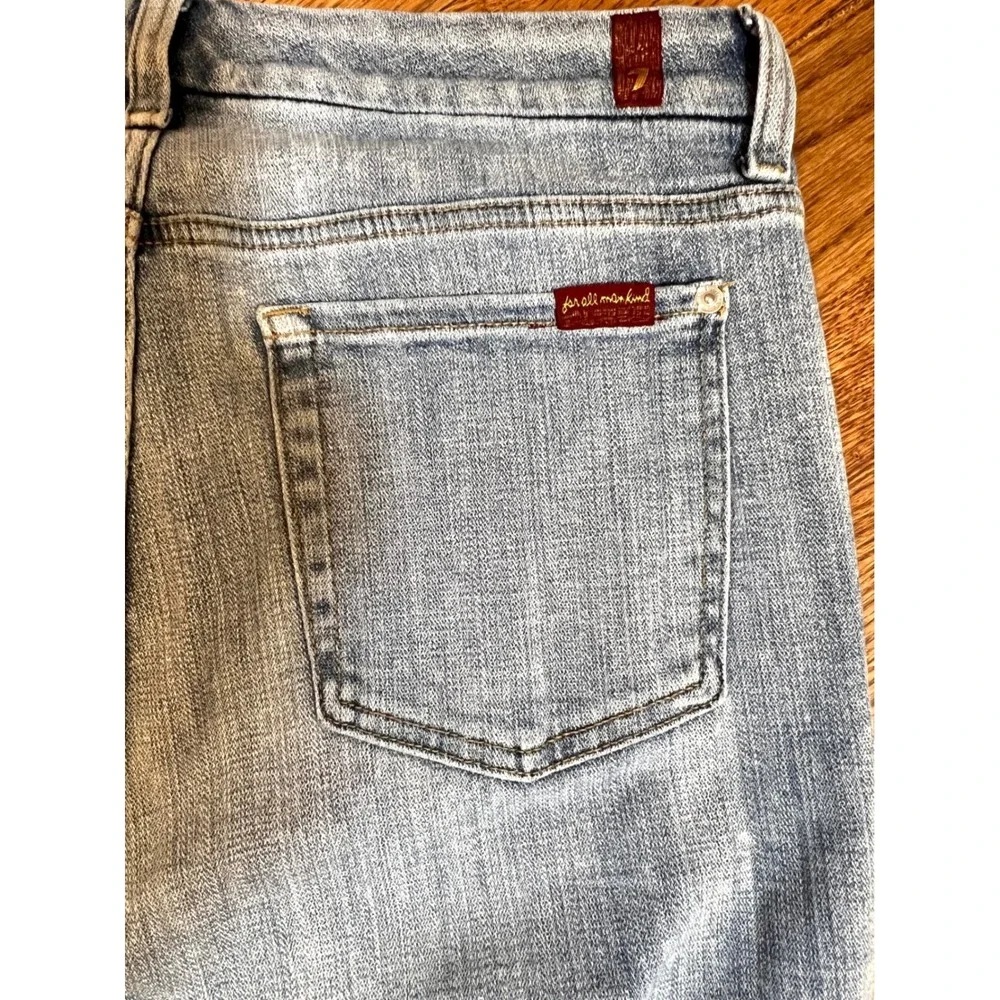 7 For All Mankind Seamed Flare Jeans Light Wash Split‎ Hem Size 31